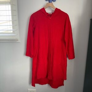 Iridium XS Long Tunic Shirt Button Up Hoodie Lagenlook Red Relax Pockets Holiday